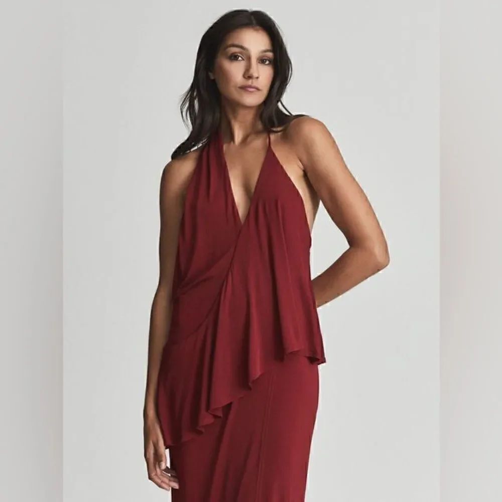 Reiss NWT XENA STRAPPY OPEN BACK COCKTAIL DRESS in Dark Red Size 10 MSRP $385 - Picture 4 of 12